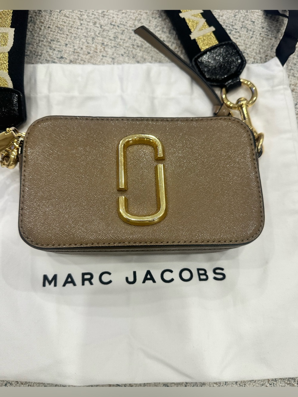 Marc Jacobs Black and Cream Crossbody Camera Bag with Gold Hardware